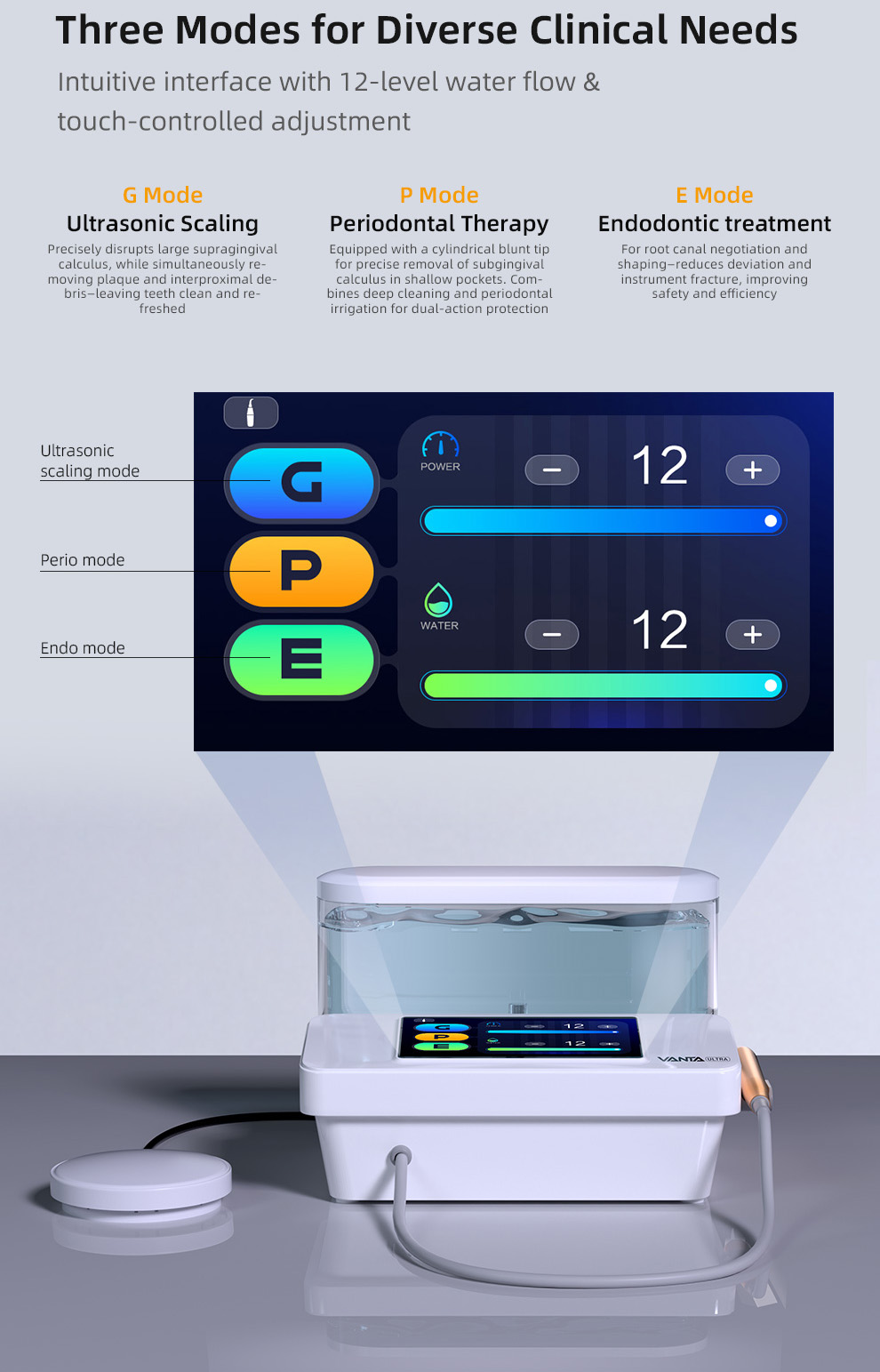 Pluspower&reg; PUWA Vanta Dental Ultrasonic Scaler with LED Handpiece & Water Supply Touchscreen